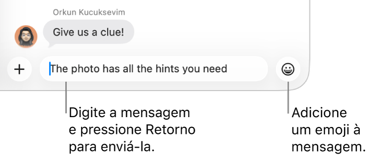 Uma transcrição na janela do app Mensagens, com o campo de mensagem exibido na parte inferior da janela.
