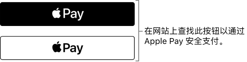 接受使用 Apple Pay 进行购买的网站上显示的按钮。