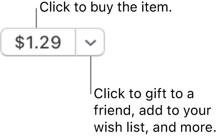 A button displaying a price. Click the price to buy the item. Click the arrow next to the price to gift the item to a friend, add the item to your wish list, and more.