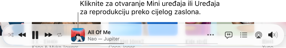 Kliknite na omot albuma za otvaranje MiniPlayera.