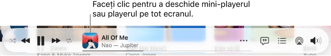 Faceți clic pe ilustrația albumului pentru a deschide mini‑playerul.