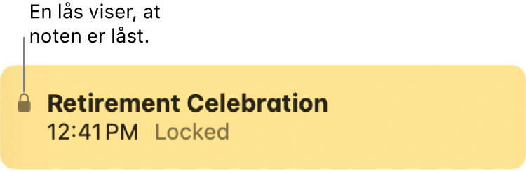Låst note med et låsesymbol yderst til venstre.