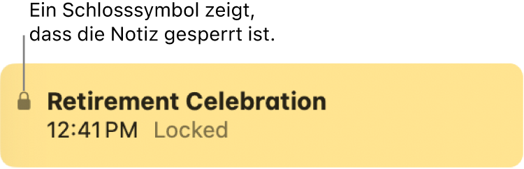 Gesperrte Notiz mit dem Schlosssymbol ganz links.