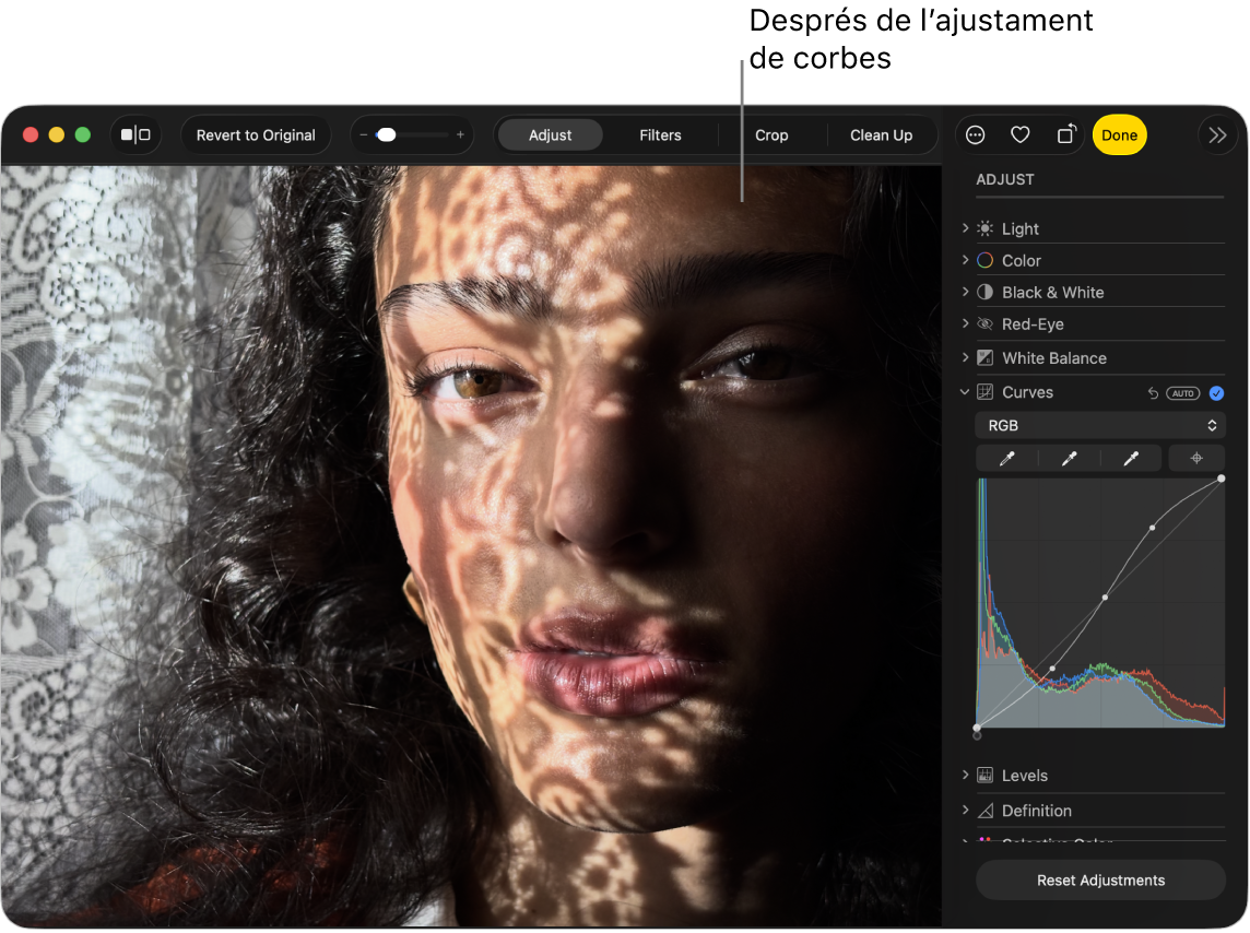 Una foto després dels ajustos de corbes.