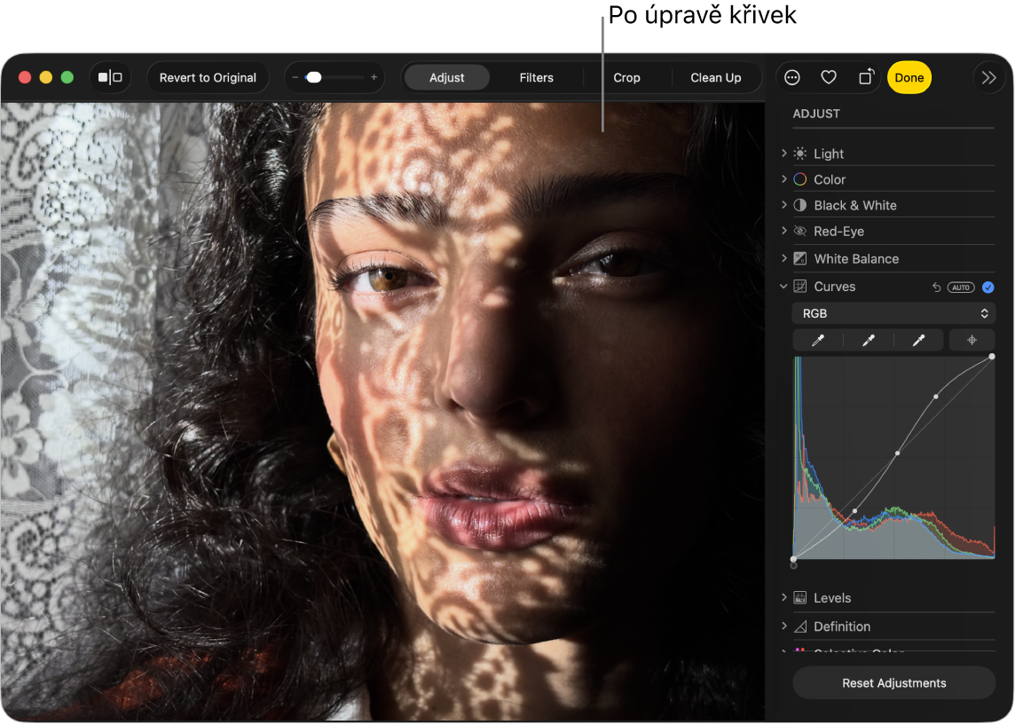 Fotografie po úpravě křivek