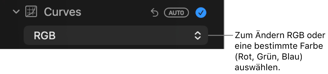 Die Steuerungen „Kurven“ im Bereich „Anpassen“ mit der im Einblendmenü ausgewählten Option „RGB“.