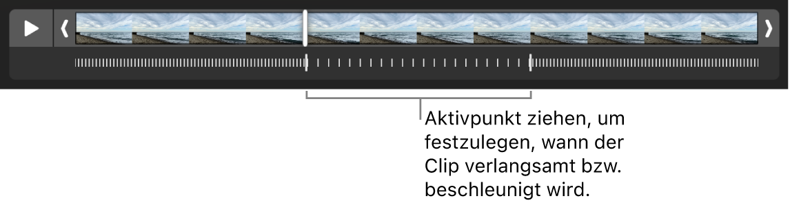Ein Zeitlupenvideo mit Aktivpunkten, mit denen festgelegt werden kann, wo das Video langsamer und wo es wieder schneller läuft.