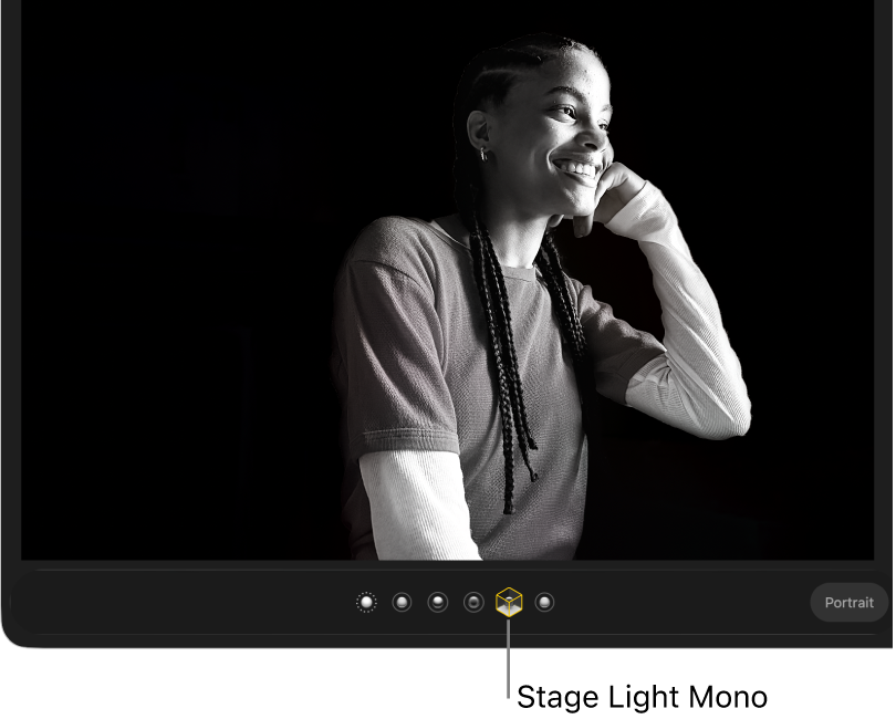 A portrait photo with stage lighting creating a black background.