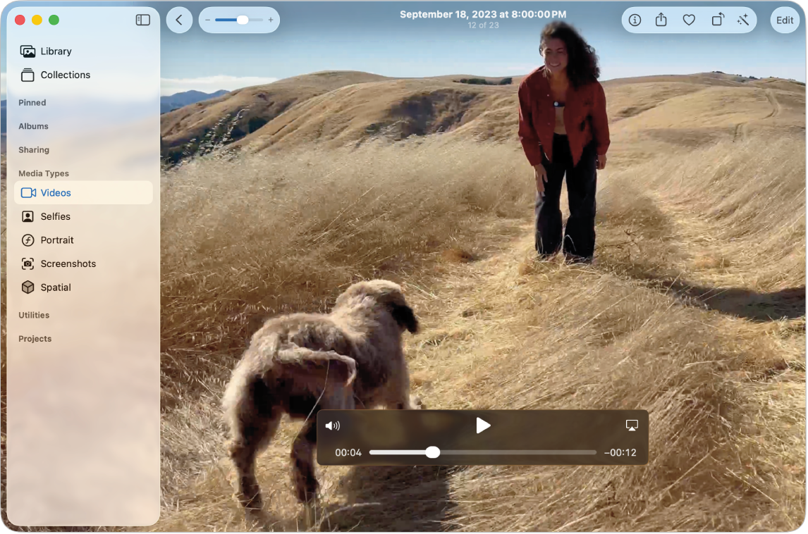 A video clip with playback controls at the bottom.