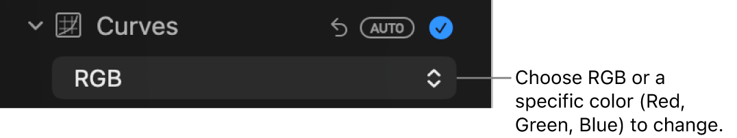 The Curves controls in the Adjust pane, showing RGB selected in the pop-up menu.