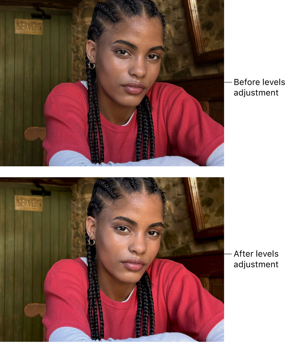 A photo before and after levels adjustments.