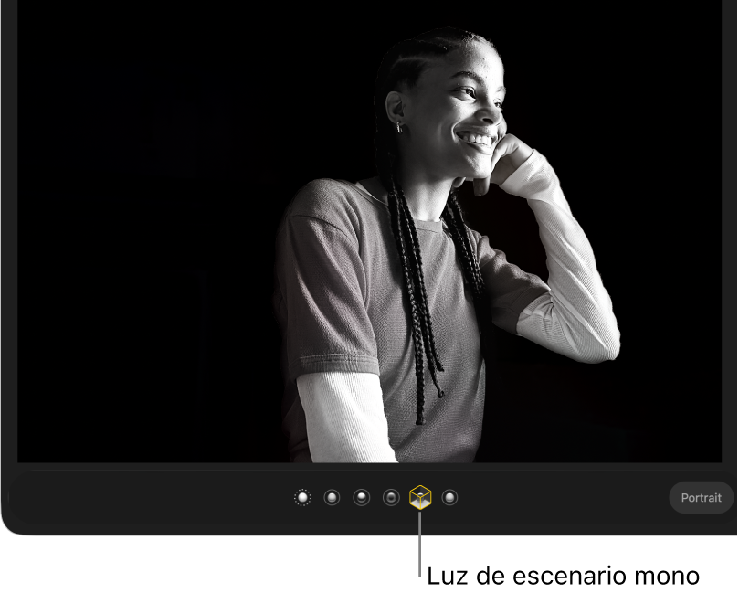 Una foto retrato con luz de escenario que crea un fondo negro.