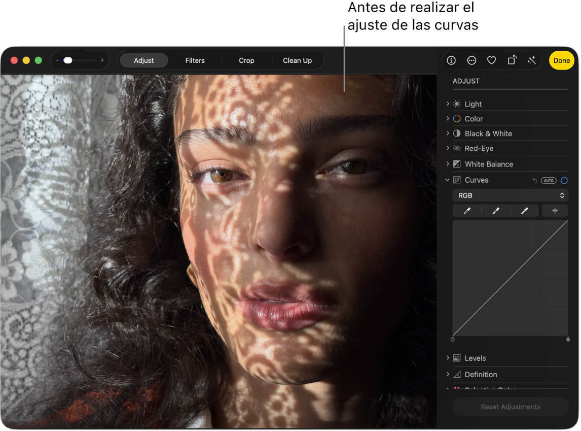 Una foto antes de ajustar Curvas.