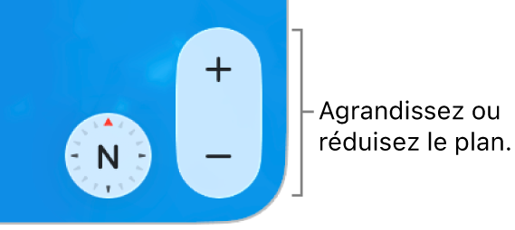 Les boutons Réduire/agrandir sur le plan.