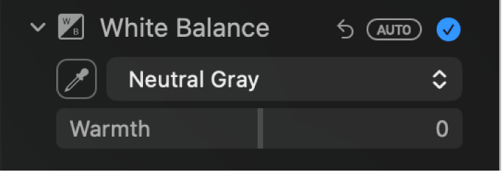 Les commandes de balance des blancs dans la sous-fenêtre Ajuster.