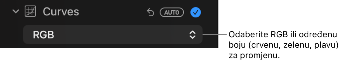 Kontrole Krivulje u prozoru Prilagodi koje prikazuju RGB odabran na skočnom izborniku.