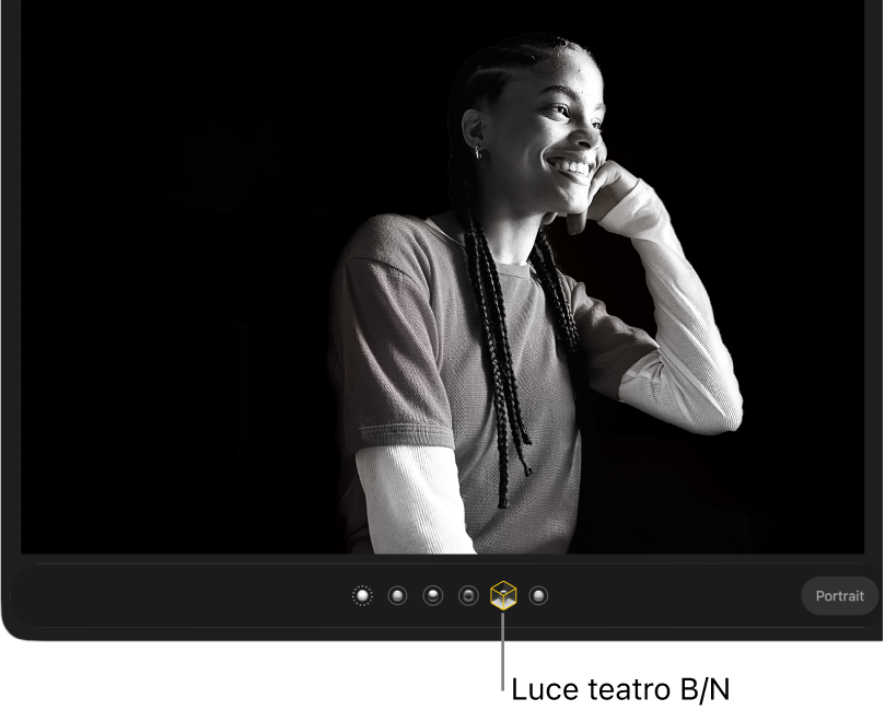 Una foto ritratto con luce da teatro che crea uno sfondo nero.