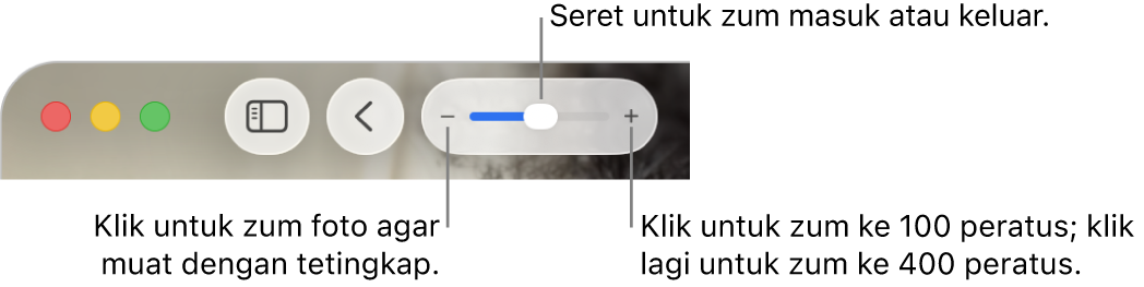Bar alat menunjukkan kawalan zum.