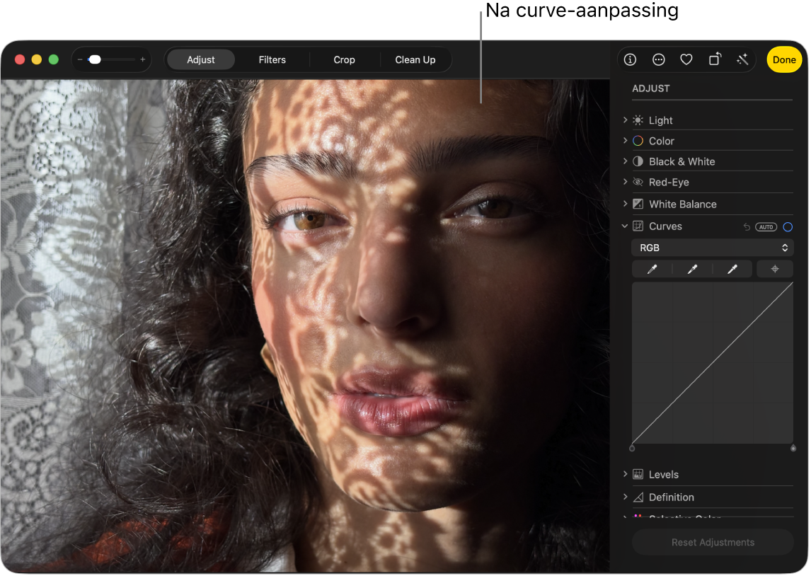 Een foto vóór het gebruik van de aanpassing 'Curven'.