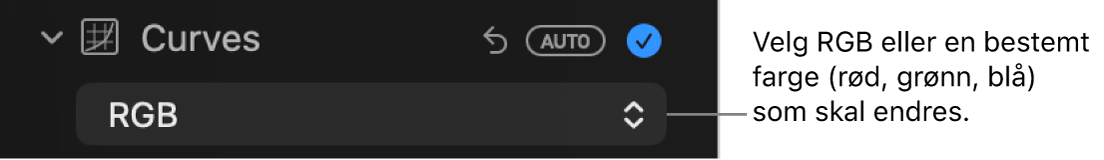 Kurver-kontroller i Juster-panelet, som viser RGB valgt i lokalmenyen.