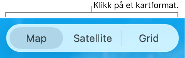 Kart-, Satellitt- og Rutenett-knapper.