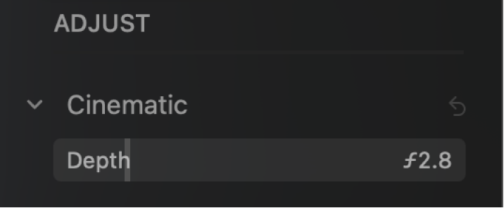 Filmatisk-kontrollene i Juster-fanen viser Dybde-skyveknappen.