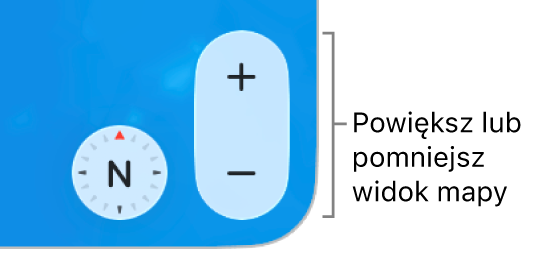 Przyciski powiększania i pomniejszania na mapie.