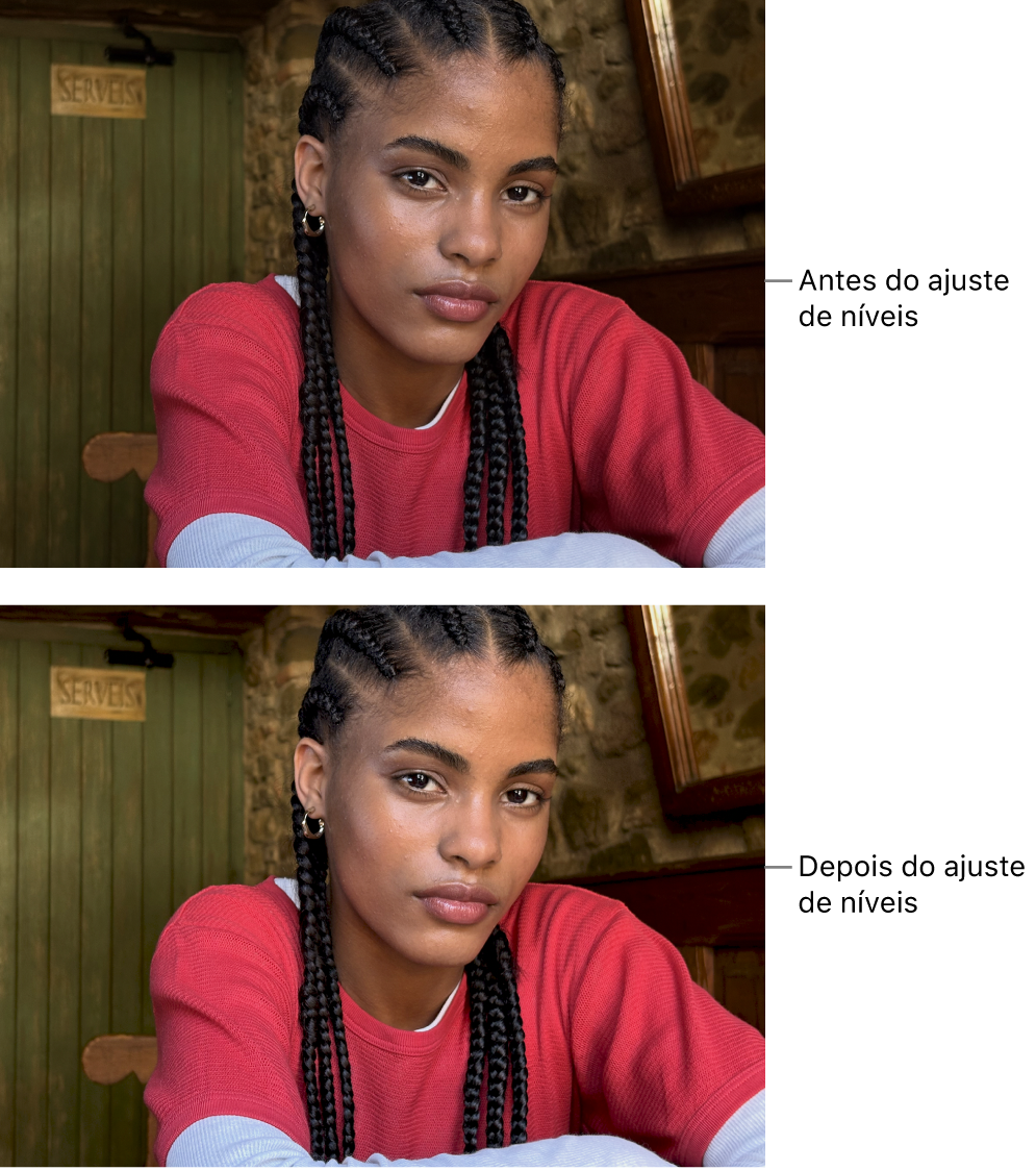 Uma foto antes e depois dos ajustes de níveis.