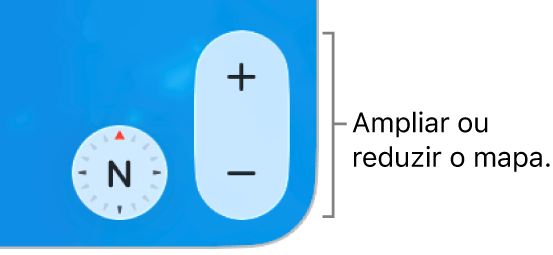 Botões de ampliar/reduzir no mapa.