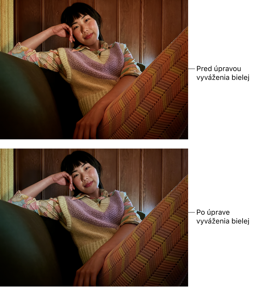 Fotka pred a po úprave vyváženia bielej farby.
