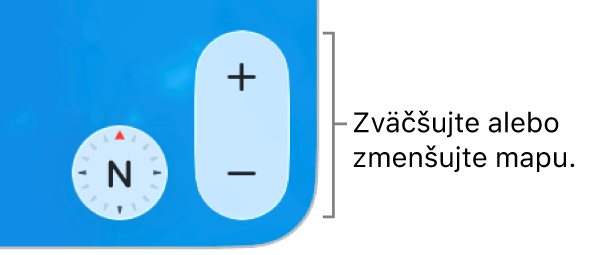 Tlačidlá zväčšenia na mape.