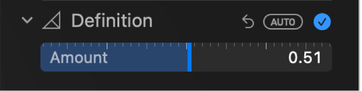 Definitionsreglaget på panelen Justera.