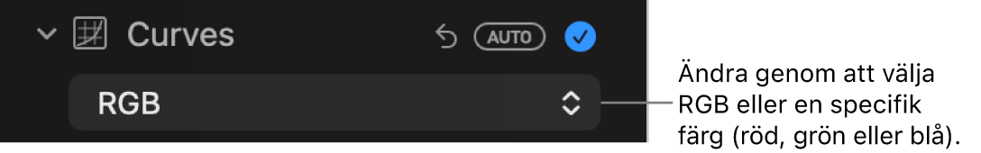 Kurvreglagen på panelen Justera med RGB valt i popupmenyn.