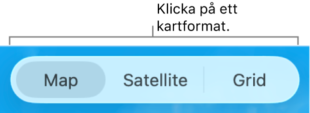 Knapparna Karta, Satellit och Rutnät.