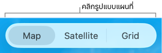 ปุ่มแผนที่ ดาวเทียม และเส้นตาราง
