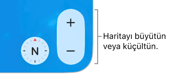 Haritadaki büyütme/küçültme düğmeleri.