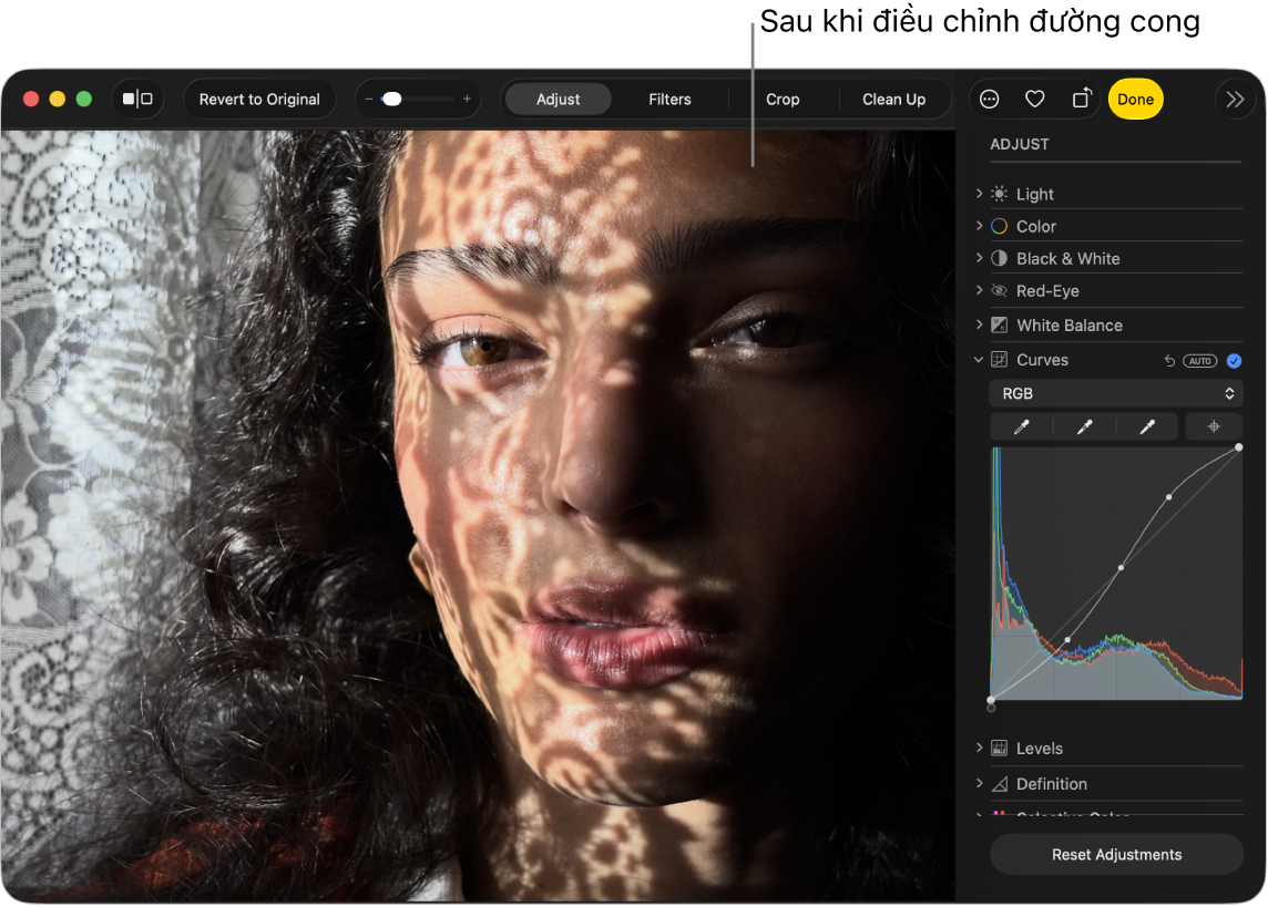 Ảnh sau khi điều chỉnh Đường cong.