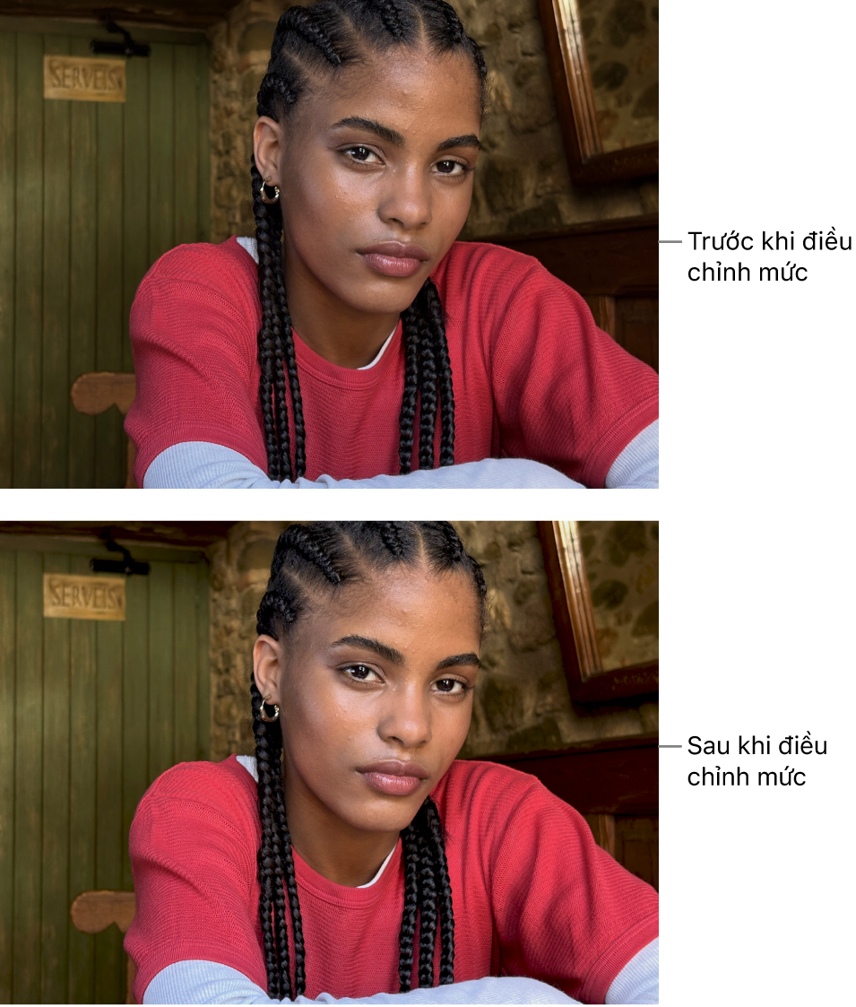 Một ảnh trước và sau khi điều chỉnh mức.