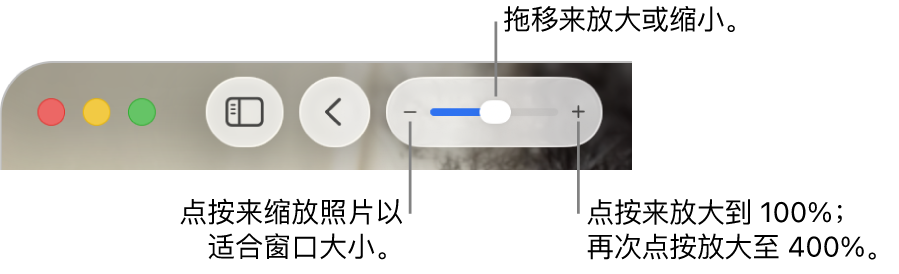 显示缩放控制的工具栏。