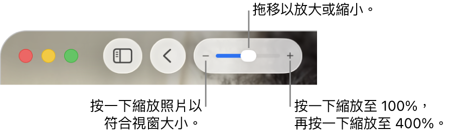 顯示縮放控制項目的工具列。