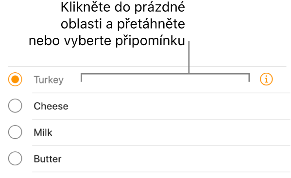 Připomínku vyberete kliknutím na prázdnou oblast napravo od jejího názvu.