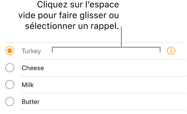 Cliquez sur la zone vide à droite d’un nom de rappel pour sélectionner le rappel.