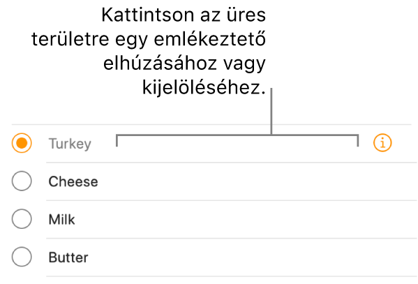 Az emlékeztető kijelöléséhez kattintson az üres területre az emlékeztető nevének jobb oldalán.