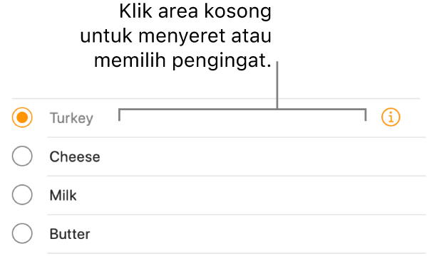 Klik area kosong di kanan nama pengingat untuk memilih pengingat.