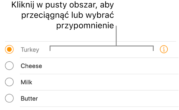 Kliknij w pusty obszar po prawej stronie nazwy przypomnienia, aby zaznaczyć to przypomnienie.