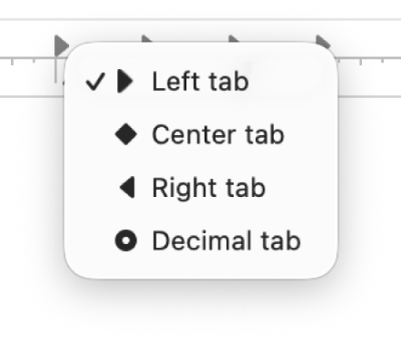 The ruler showing the tab stop options.