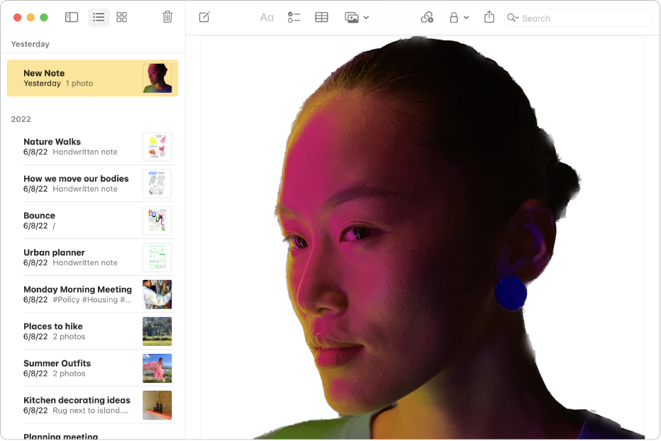 An image in Notes of a person with lights and a building in the background removed.