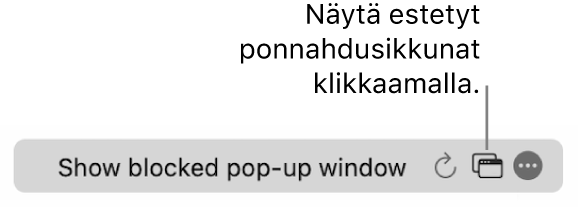 Älykäs hakukenttä, jossa on painike, joka näyttää estetyt ponnahdusikkunat.