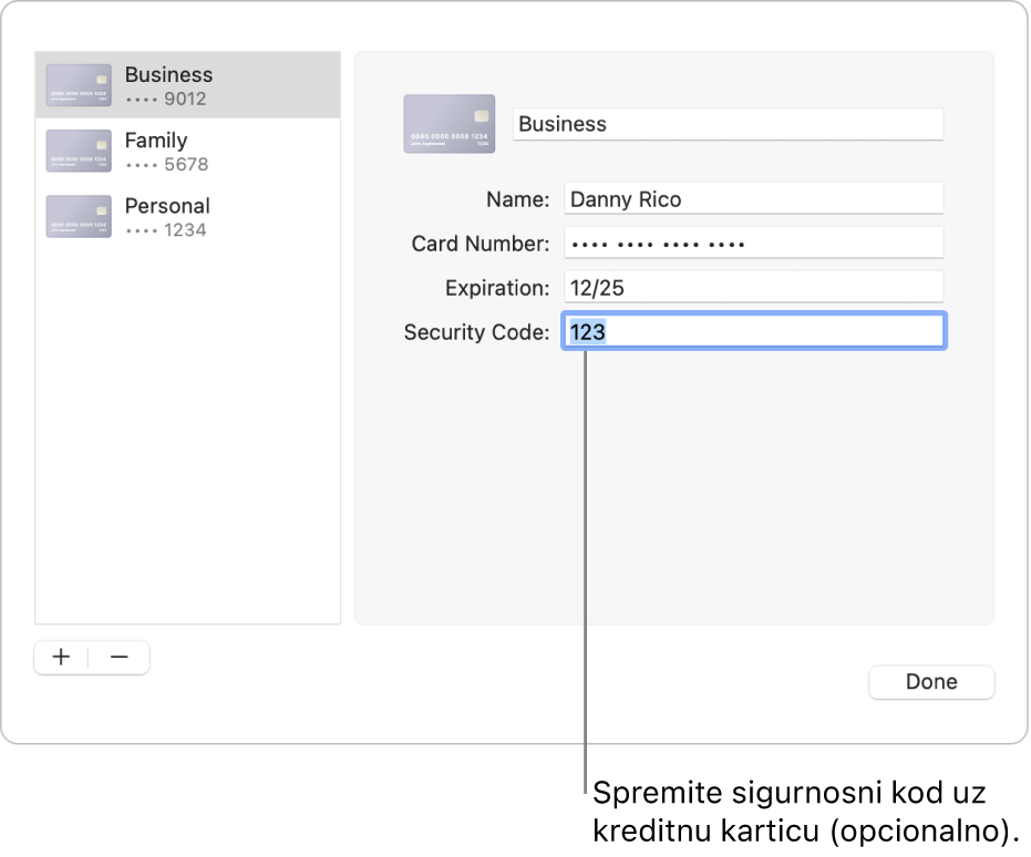 Obrazac kreditne kartice s poljima za unos imena, broja kartice, datuma isteka i sigurnosnog koda.