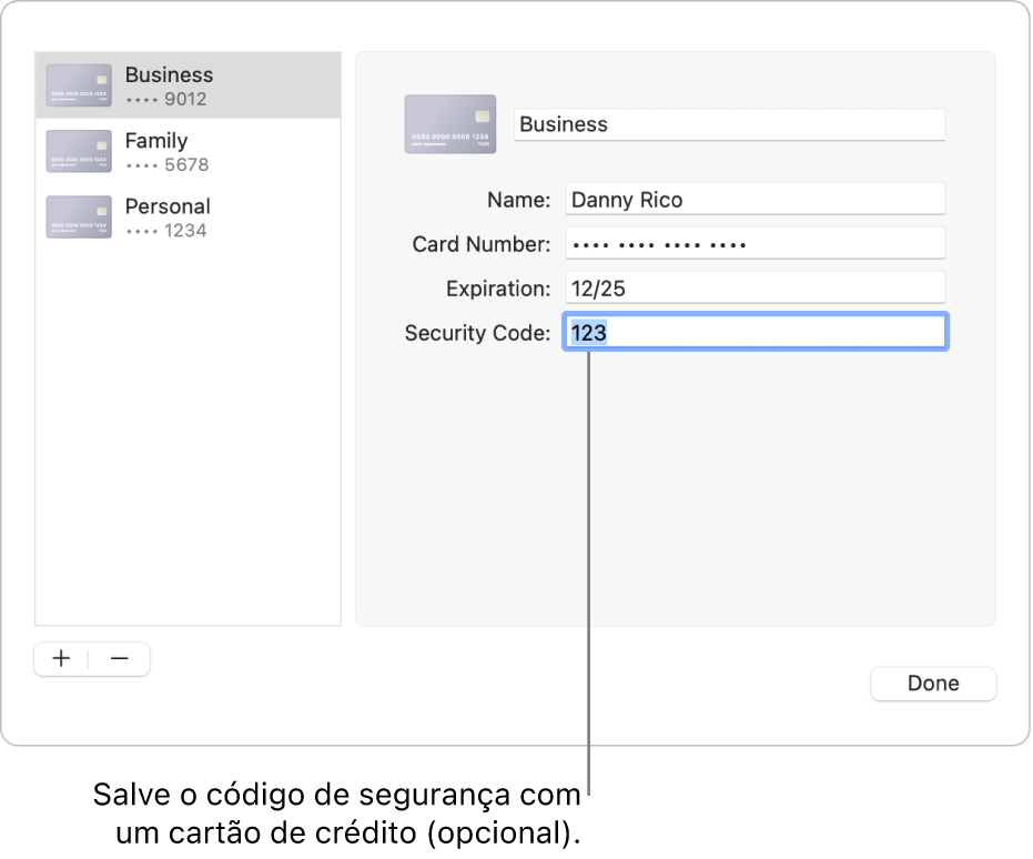 Um formulário de cartão de crédito com campos para inserir o nome, número do cartão, data de validade e código de segurança.